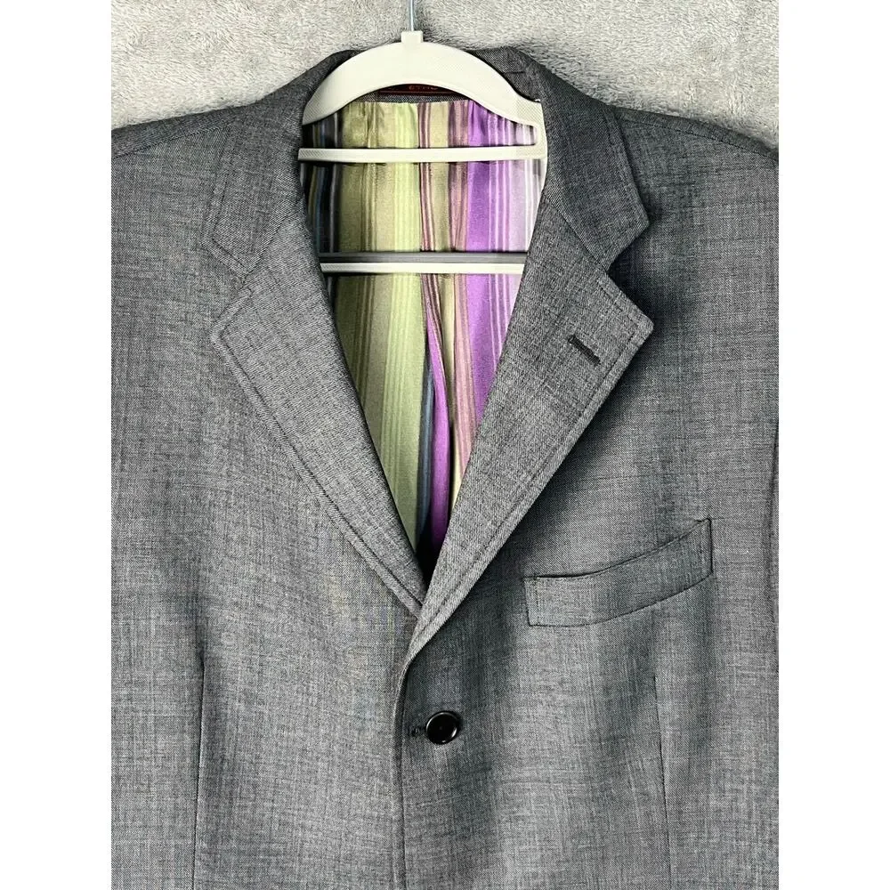 ETRO Milano Gray Wool Sport Coat Blazer Mens 54 EU 44R Italy Striped Lining